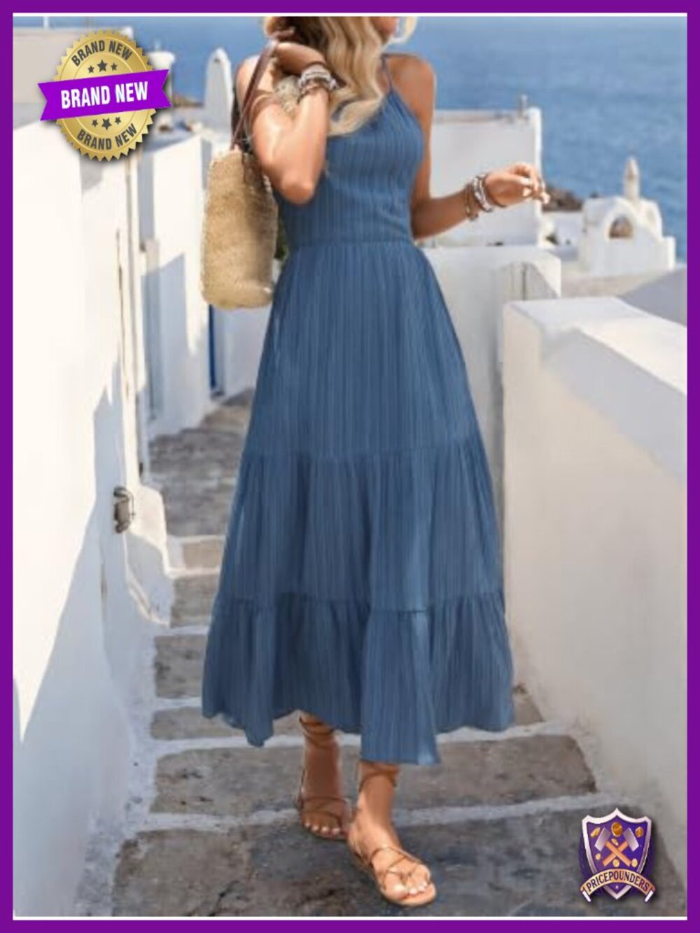 Spaghetti Strap Tiered Maxi Dress - Backless Flowy Pleated Swing Boho Dress - Picture 5 of 5